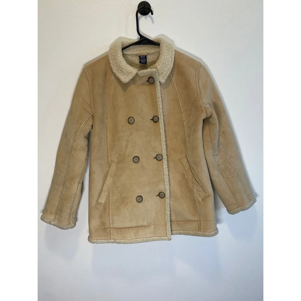 Gap Kids Tan Faux Suede Sherpa Lined Double Breasted Jacket Coat XXL 14 16‎